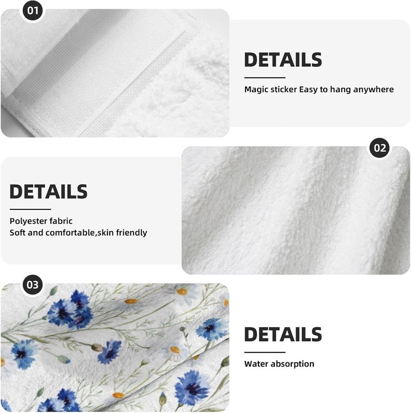 PDDCWAY Floral Cornflowers Hanging Kitchen Towels Set of 2 Spring Summer Flowers Hand Towel with Hanging Loop Wildflower Blue Daisy Dish Towel Soft Absorbent Bath Tie Towel for Bathroom Farmhouse - Image 5